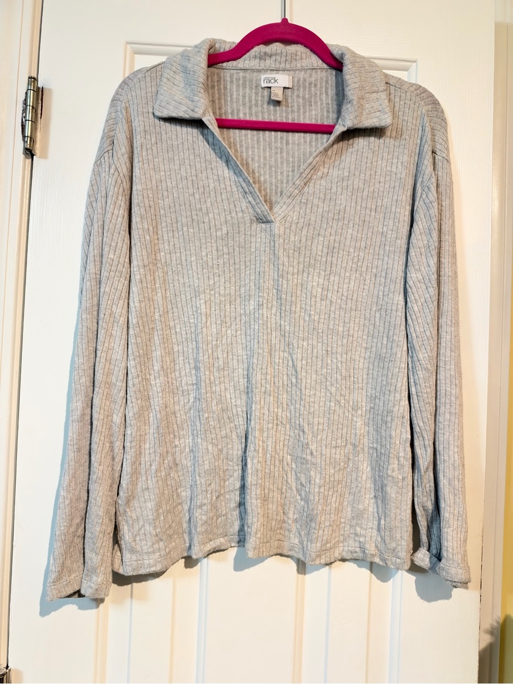 Nordstrom Rack Light Gray Ribbed Collared V-Neck Pullover - Picture 1 of 4